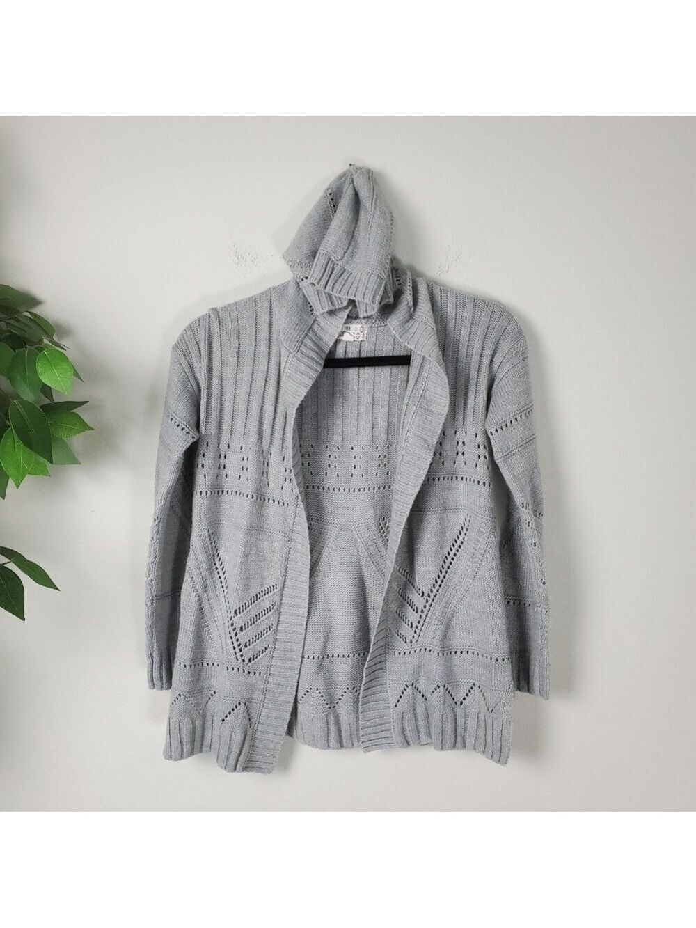 Pink Republic Girls Gray Hooded Knit Cardigan Sweater Large Size 14